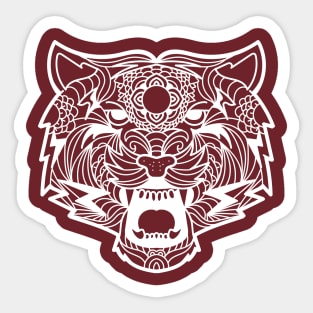 Tiger Fierce Scary Fangs Mandala Black and White Brave Warrior Sticker